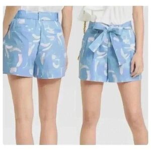 A New Day Women's 6 Blue High-Rise Pleat Front Belted Everyday Shorts